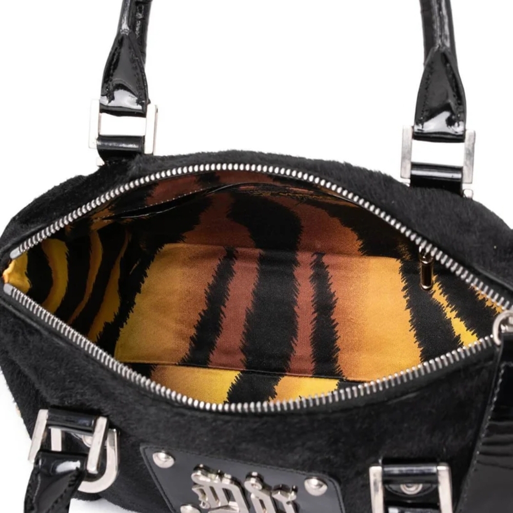 Authentic Versace Black Patent Leather Pony Hair Studded DV Speedy BAG 25 - Picture 4 of 15